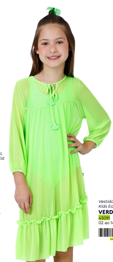 Vestido Infantil Tule Eduarda Verde Fluor - Siri Kids