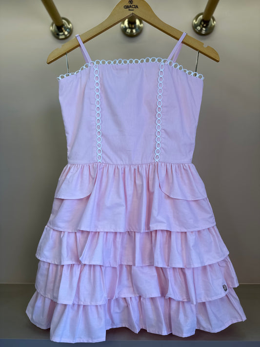 Vestido Teen Camadas Babados Rosa Claro - Two In