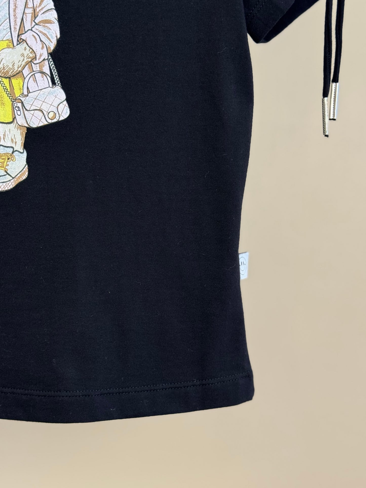 Camiseta Teen Baby Look Ursinho Amarração Mangas Preta - Two In