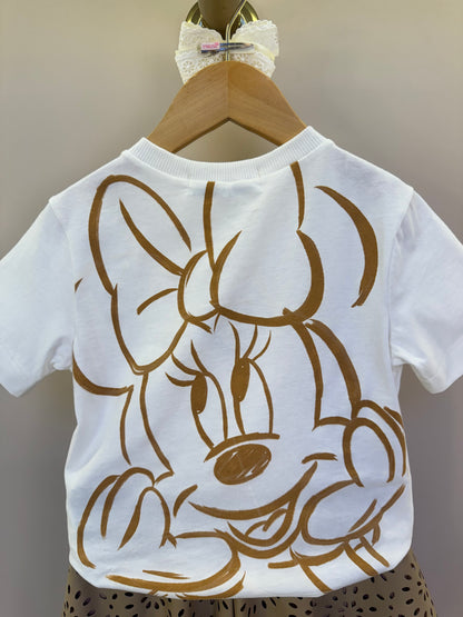Conjunto Infantil Blusa Minnie Paisley Dourada e Saia Couro Tech Bege - Animê