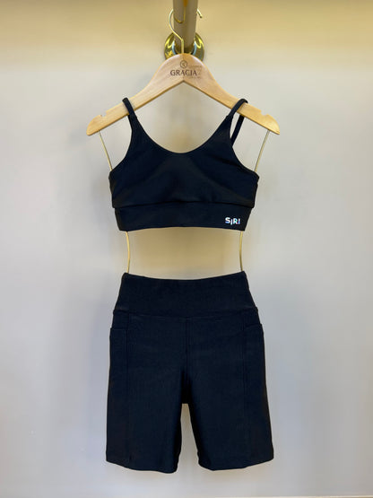 Conjunto Infantil Top Sara Trilobal Básico Preto e Bermuda Eloisa Trilobal Básico Preto - Siri Sport