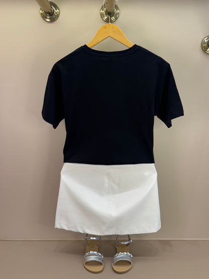 Conjunto Teen Camiseta Oversized e Saia-Shorts com Tachas Preta - Two In