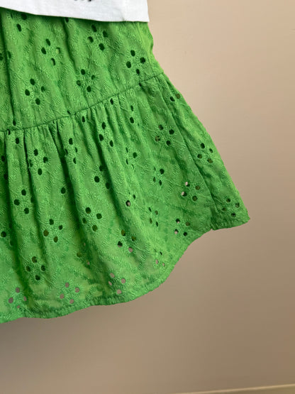Conjunto Infantil Blusa Laço Estampado e Saia Bordado Verde - Momi