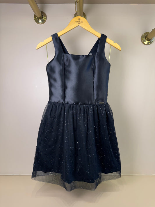 Vestido Teen Saia Em Tule Brilhante Preto - Vanilla Cream