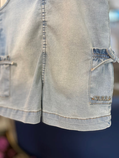Jardineira Infantil Jeans Claro com Blusa Mangas Frutas - Animê