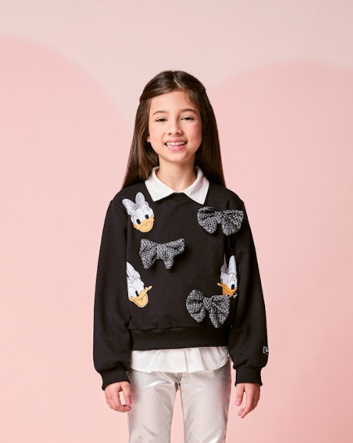 Casaco Infantil Daisy Com Laços Preto - Momi