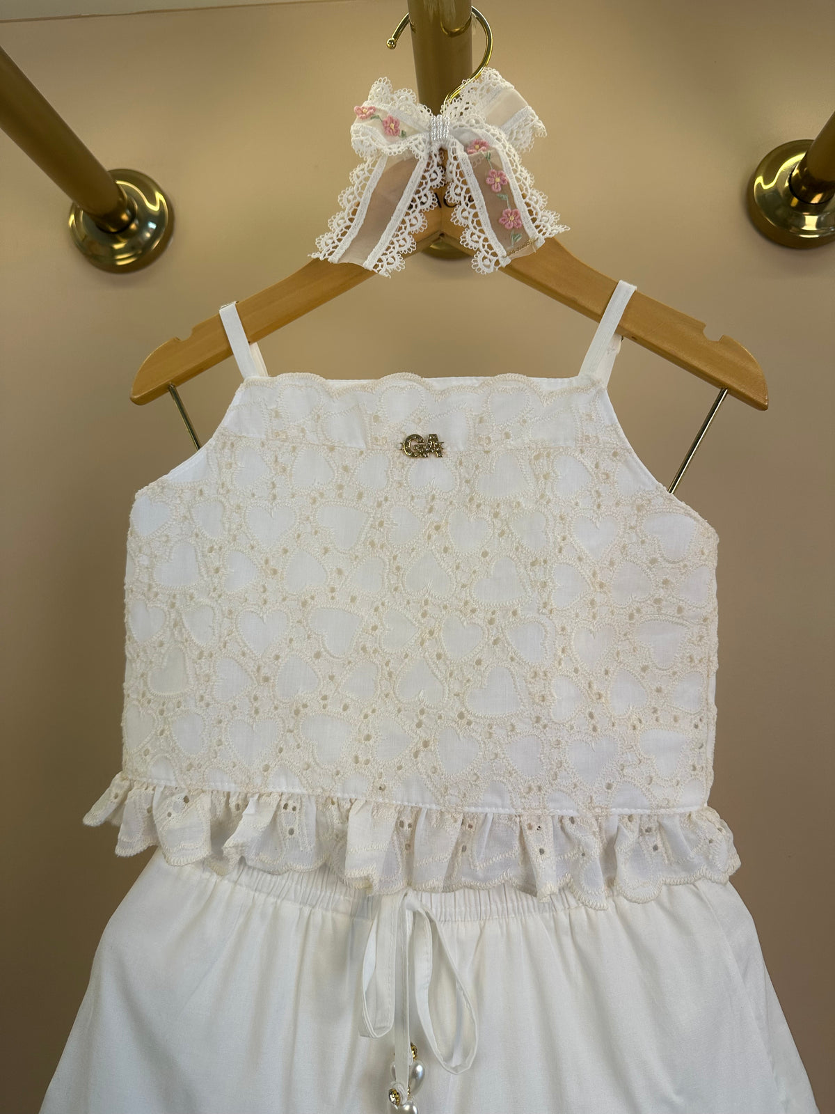 Conjunto Infantil Blusa Cropped Bordado de Coração e Saia Midi - Gabriela Aquarela