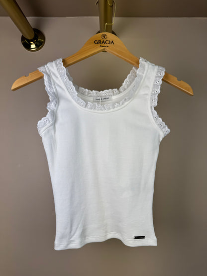 Blusa Teen Regata Off White Com Rendinha - Vanilla Cream