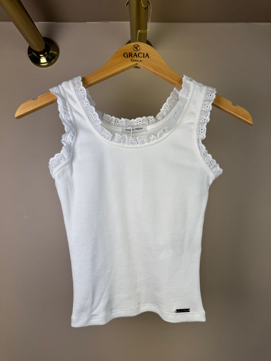 Blusa Teen Regata Off White Com Rendinha - Vanilla Cream