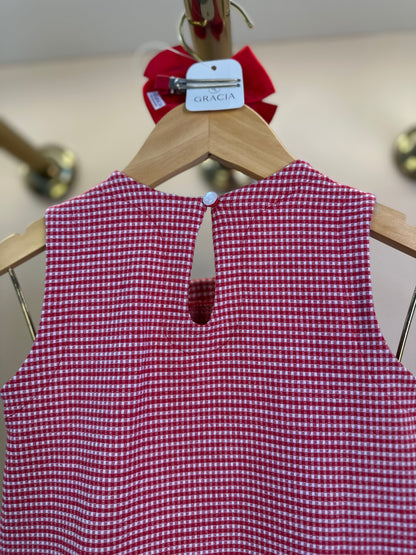 Vestido Infantil Jumper Jacquard Xadrez Vermelho - Beabá