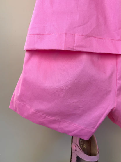 Conjunto Infantil Blusa Mangas Amplas Estampa Tomates e Shorts Saia Rosa - Animê