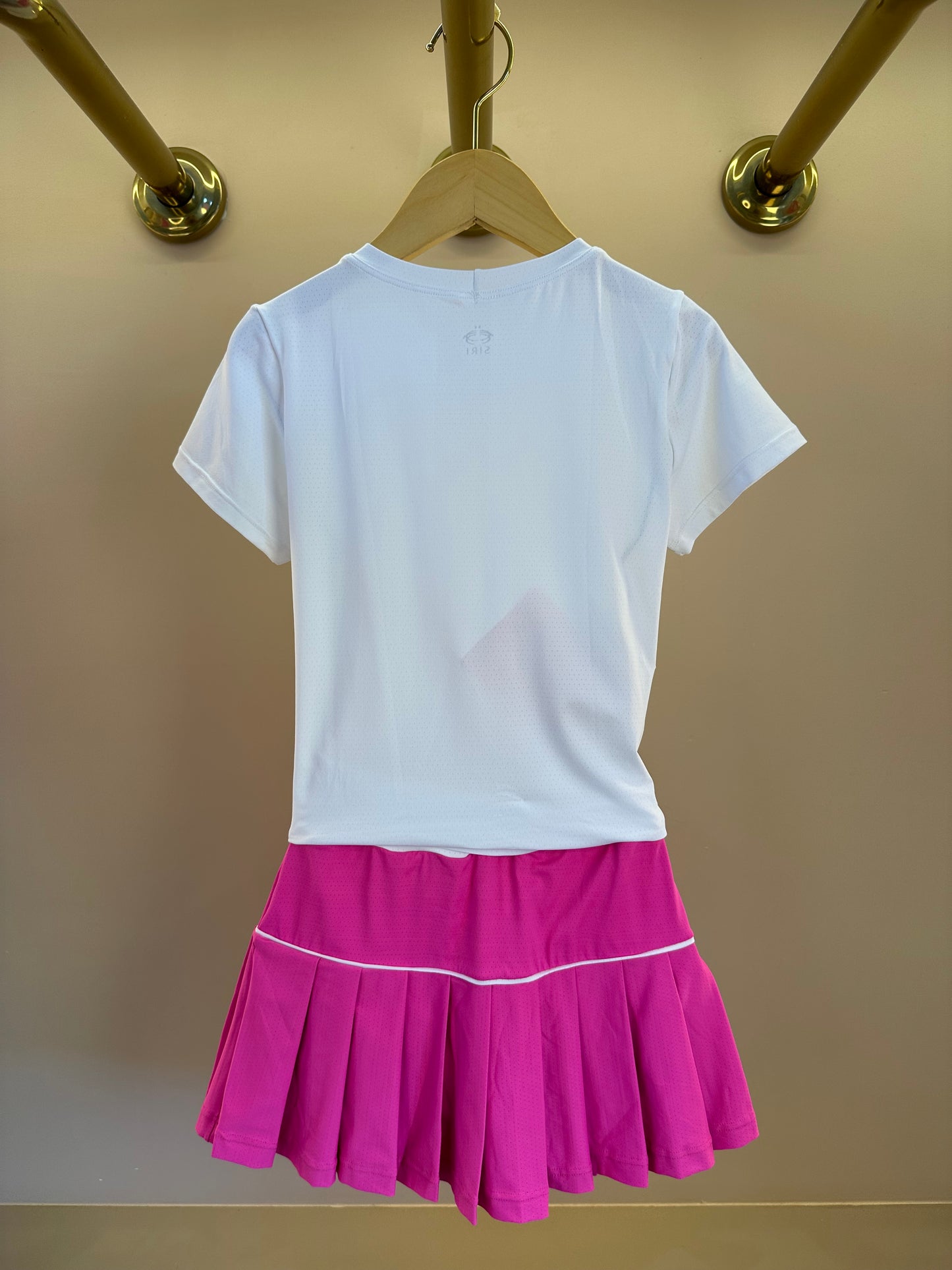 Conjunto Infantil Blusa Maria Dry Branca  e Saia Fernanda Dry Badminton Rosa - Siri Sport