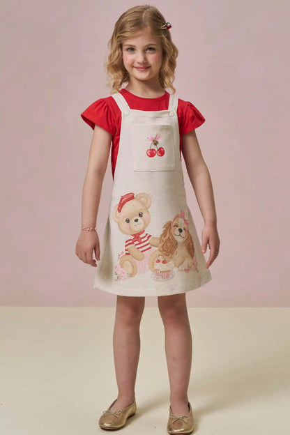 Salopete Infantil Estampada Ursa e Blusa Vermelha - Infanti