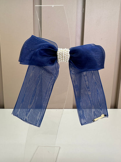 Laço Infantil Organza Azul Marinho Miolo Pérolas - Roana