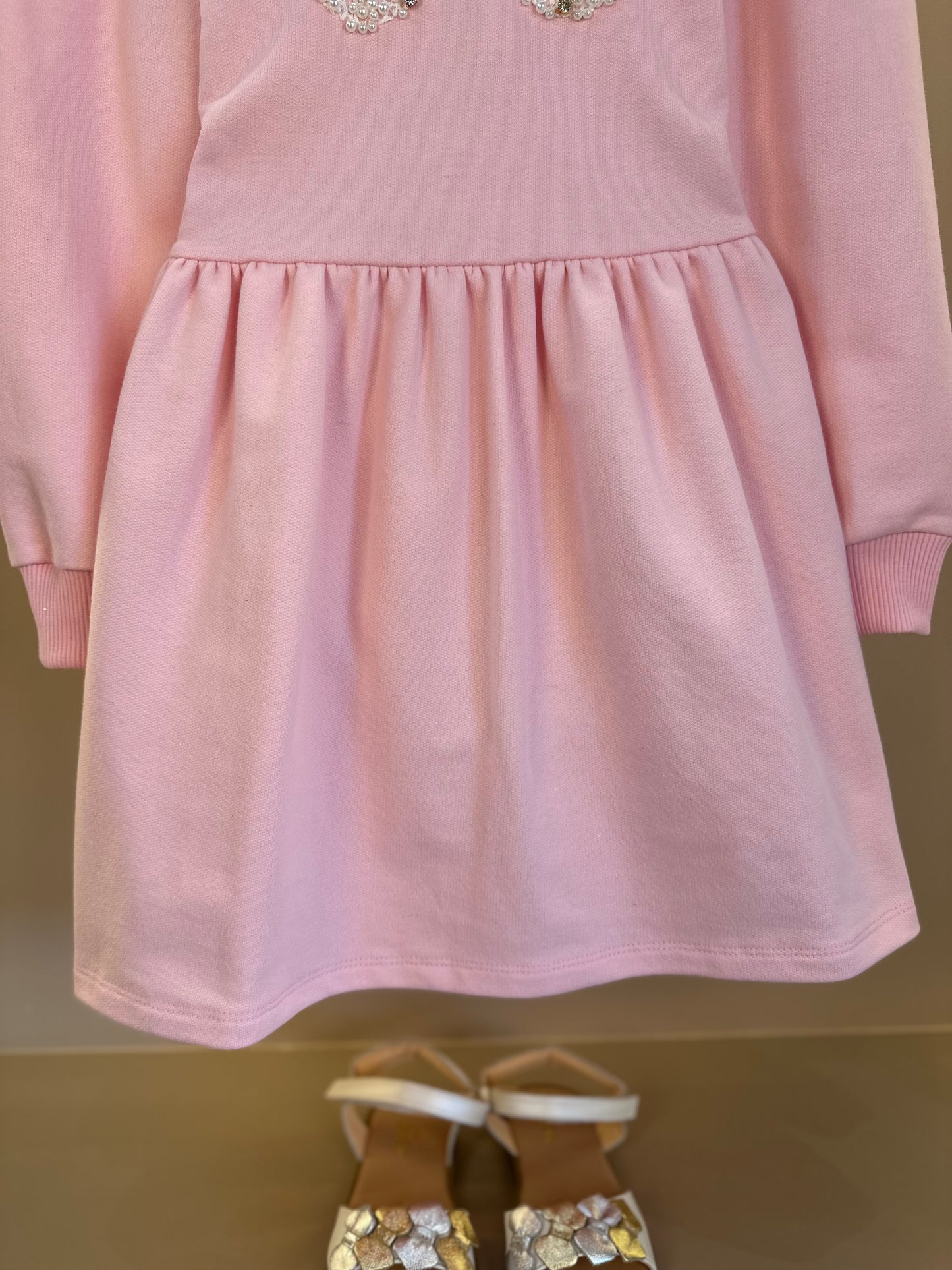 Vestido Infantil ML Moletom Rodado Capuz e Bordado Rosa - Luluzinha