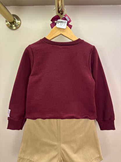 Conjunto Infantil Feminino Casaco Moletom Pooh Cranberry Juice com Saia Sarja de Pregas Bege Escuro Casual - Momi