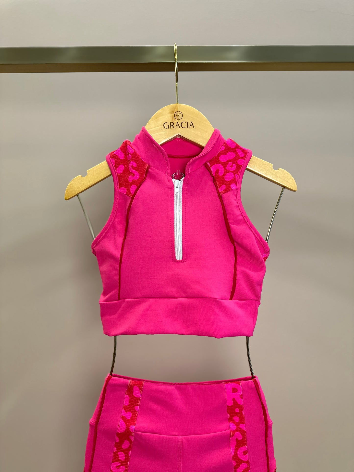 Conjunto Infantil Top e Legging Fuseau Atena Oncinha Pink - Siri Sport