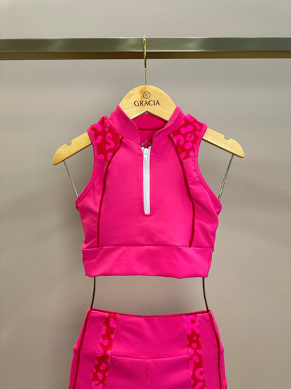Conjunto Infantil Top e Legging Fuseau Atena Oncinha Pink - Siri Sport