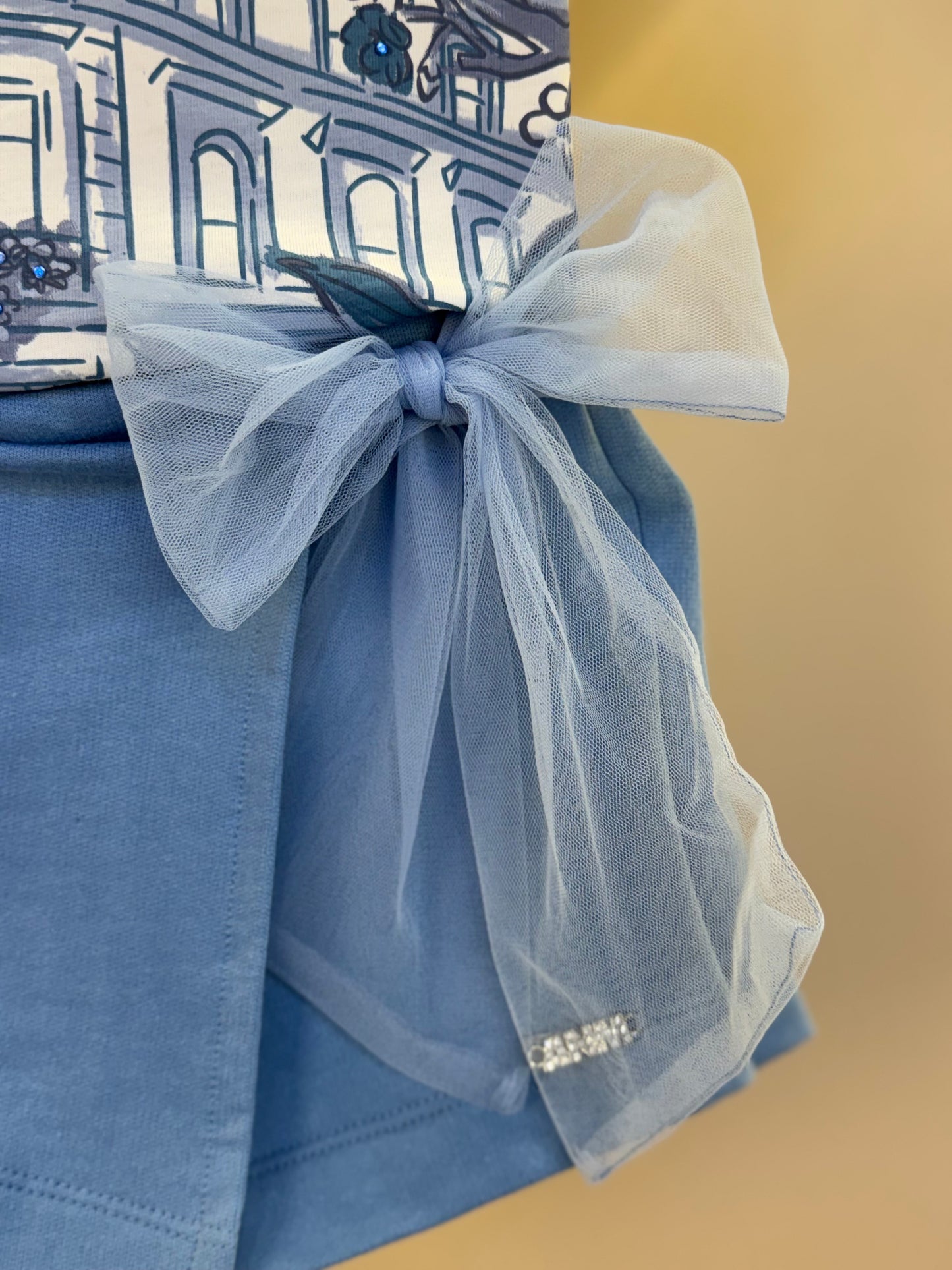 Conjunto Infantil Blusa Urban Blossom e Shorts Azul Laço Tule - Animê