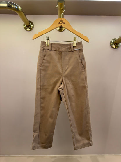 Calça Infantil Sarja Bolsos Laço Bege Escuro - Pituchinhus
