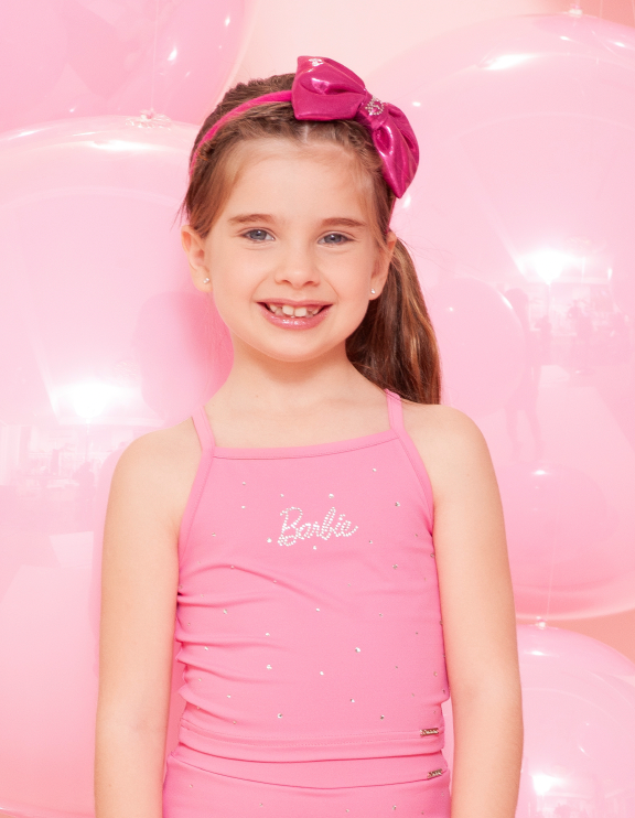 Blusa Infantil Light Cristais Barbie Rosa Pop Pink - Pituchinhus
