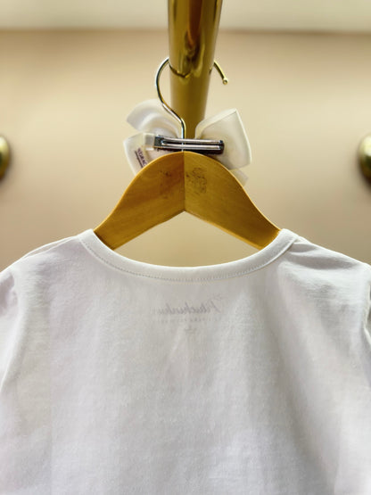 Conjunto Infantil Blusa Cotton Menina Love Off White e Saia-Shorts Bouclé Pérolas - Pituchinhus