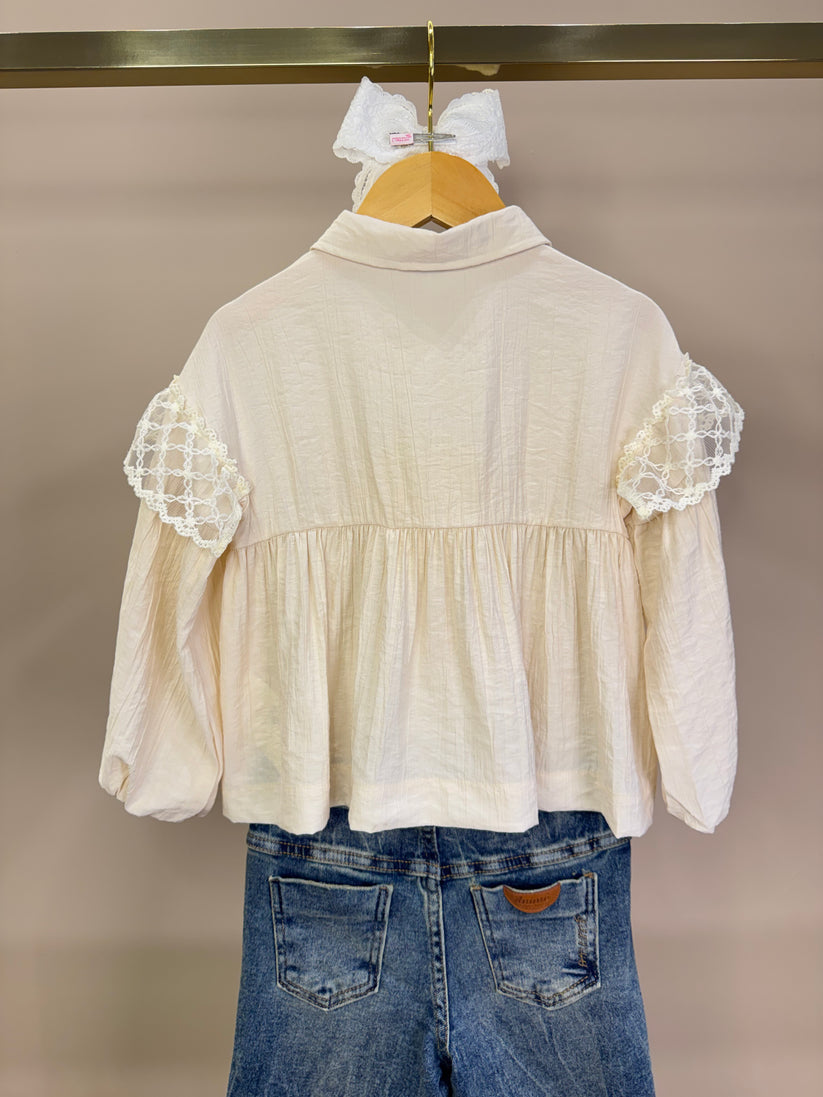 Camisa Infantil Com Renda Bege - Animê
