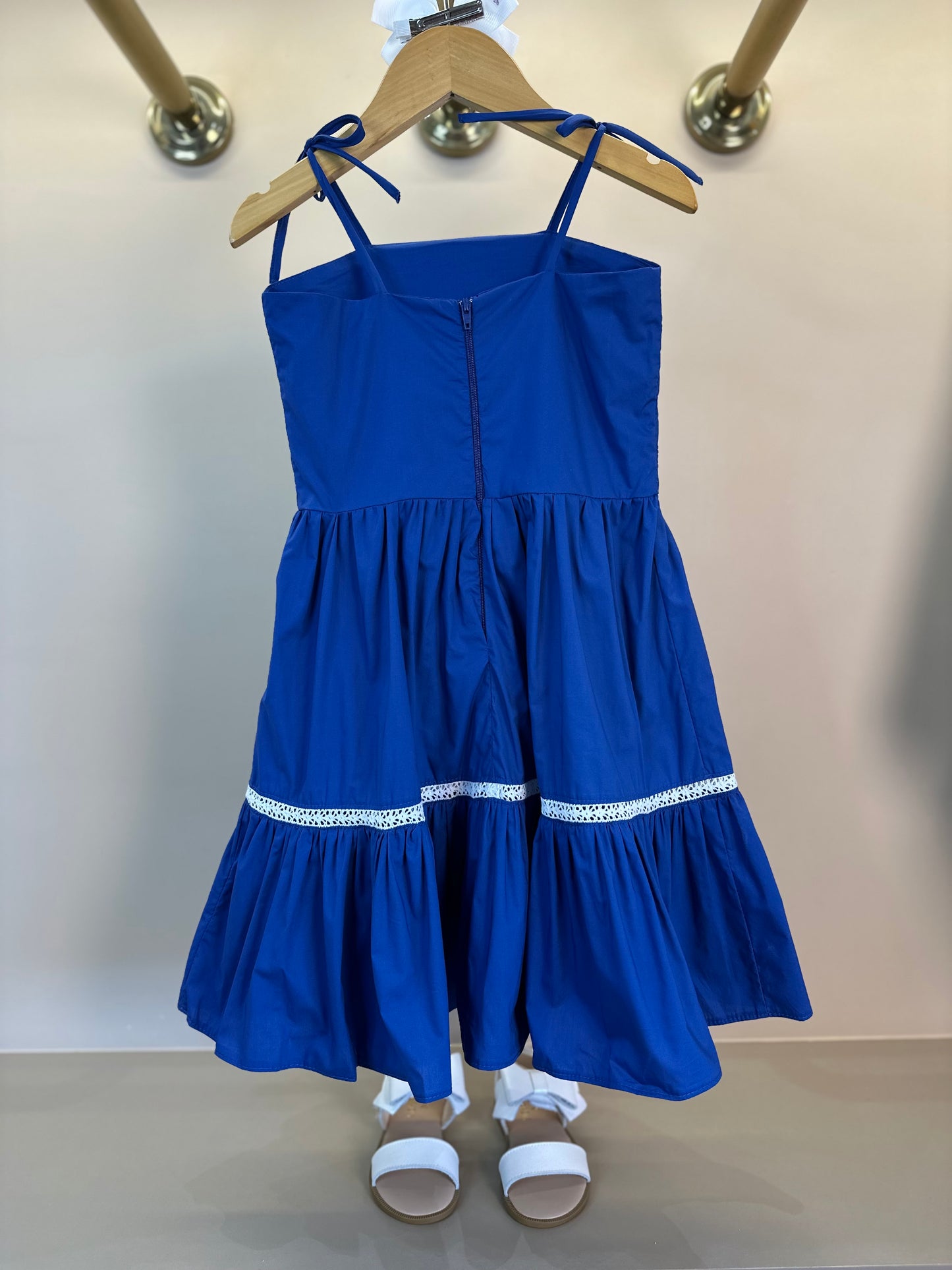 Vestido Infantil Algodão Bordado Corações Royal - Petit Cherie