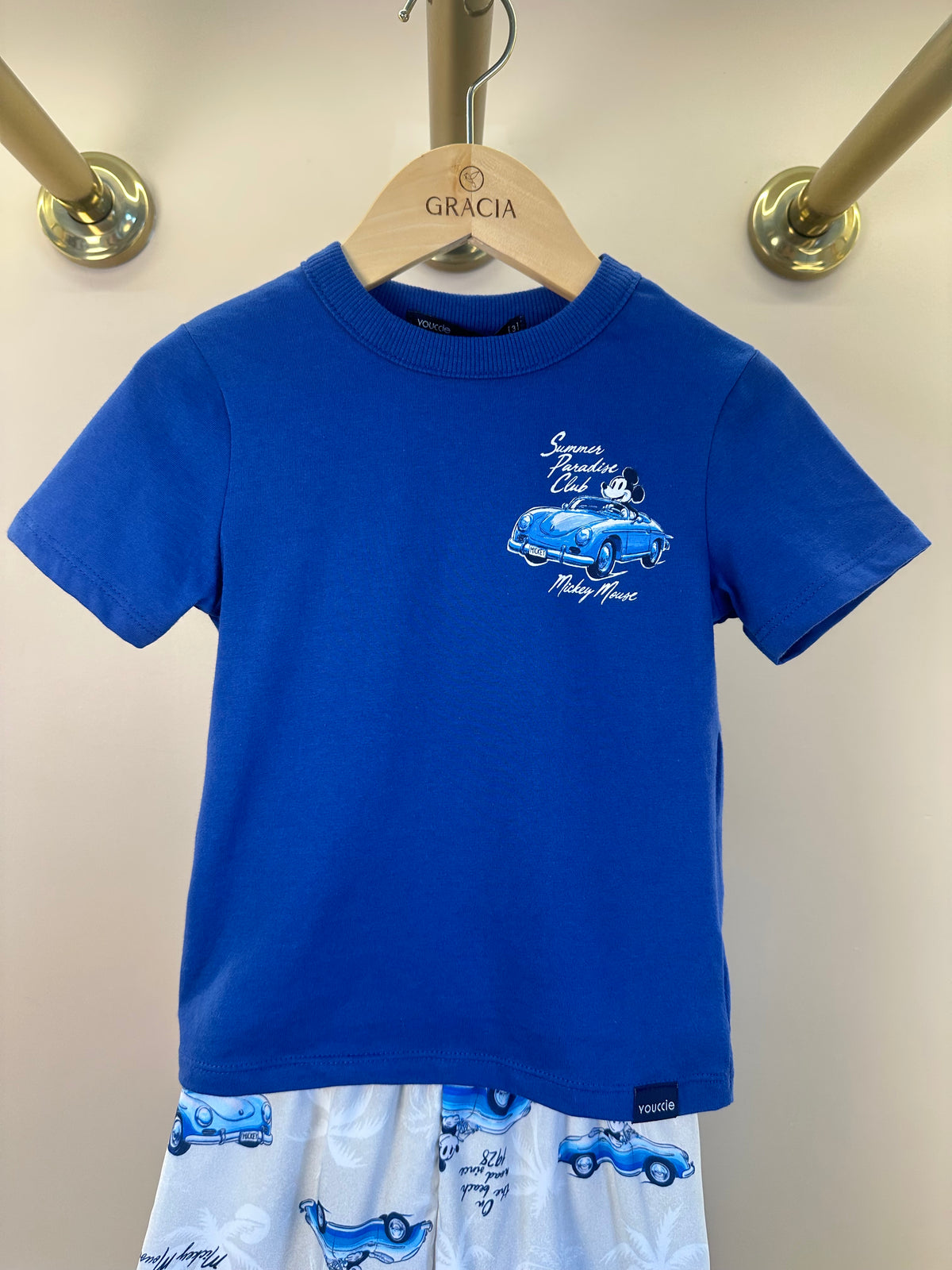 Conjunto Infantil T - Shirt Mickey Mouse e Bermuda Estampa Carros Clássicos - Youccie