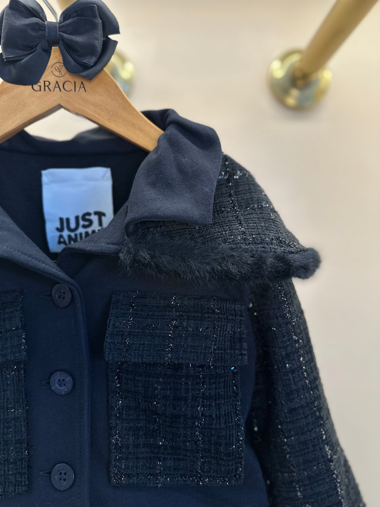 Conjunto Infantil Conceito Tweed Casaco e Saia-shorts Preto - Animê