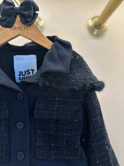 Conjunto Infantil Conceito Tweed Casaco e Saia-shorts Preto - Animê