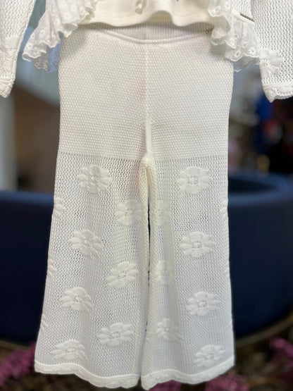Conjunto Infantil Casaqueto e Calça Tricot Ponto Rendado Flores - Pituchinhus