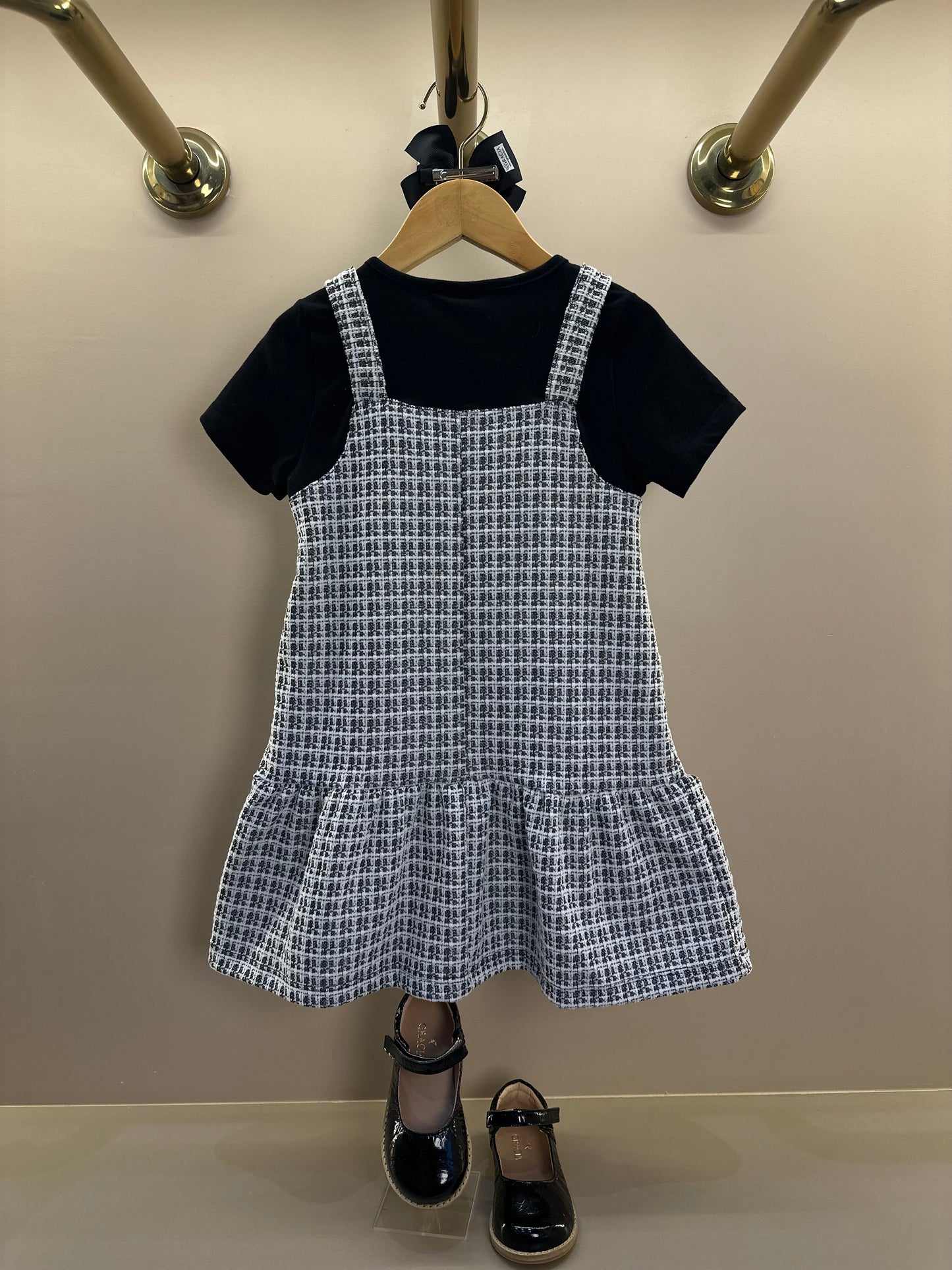 Vestido Infantil MC Sobreposição Tweed Xadrez Preto - Momi