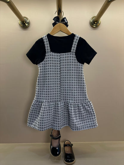 Vestido Infantil MC Sobreposição Tweed Xadrez Preto - Momi