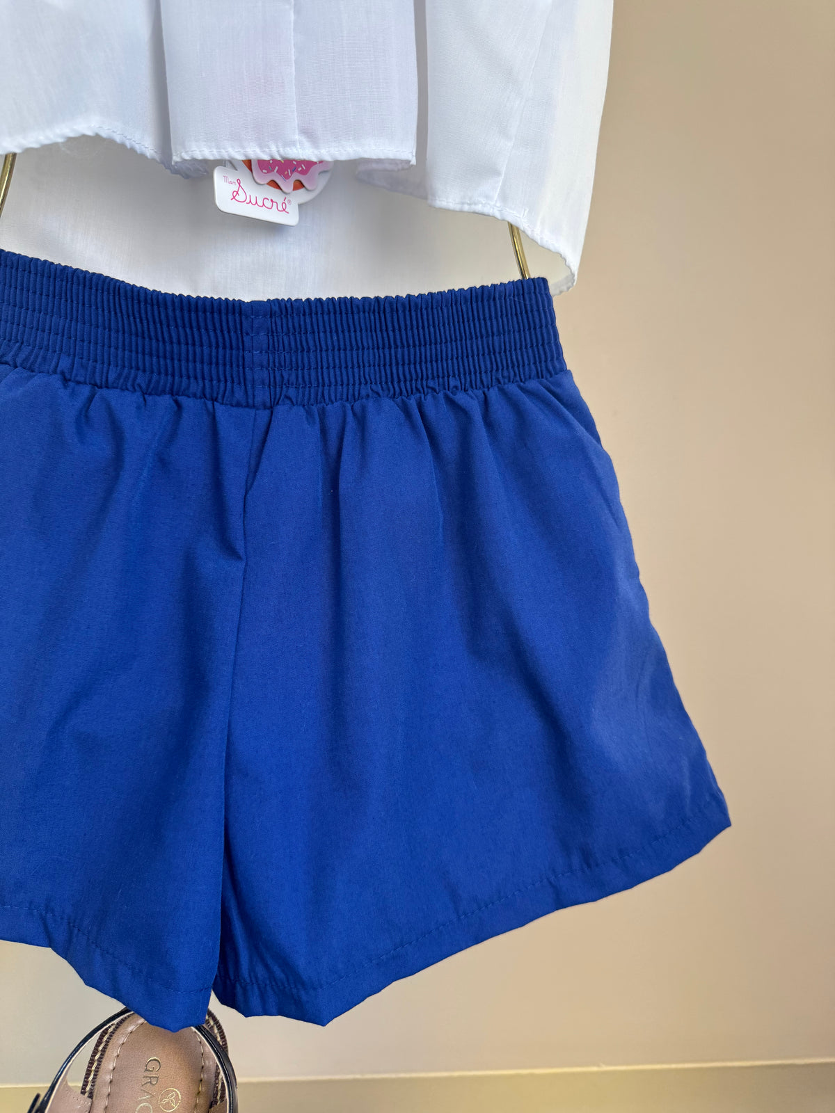 Conjunto Infantil Azul Marinho Blusa Boradado Flores e Shorts - Mon Sucré
