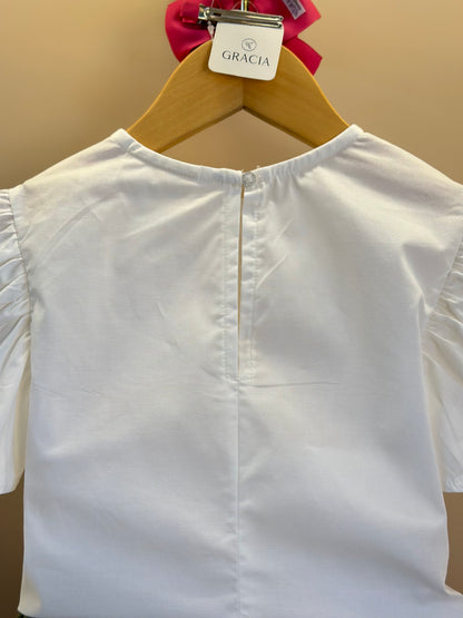 Conjunto Infantil Blusa Off White e Saia Conceito Tule Floral Bordado Verde Forest - Animê