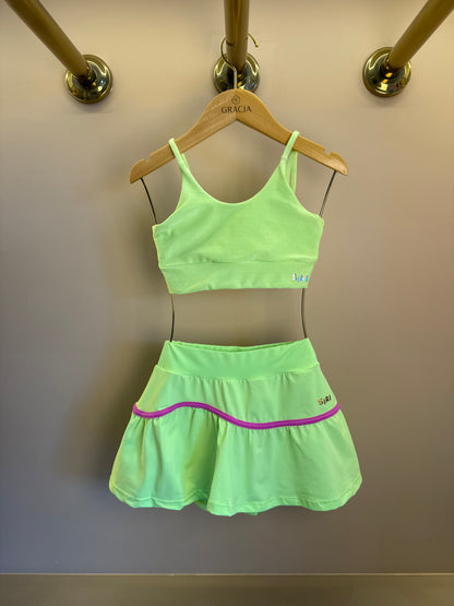 Conjunto Infantil Trio Top Sara, Blusa Julia e Saia Flávia Chloe Patinação Verde - Siri Sport