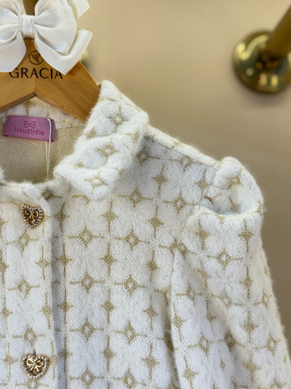 Vestido Infantil Tricot Off White Botões Frontais - Luluzinha