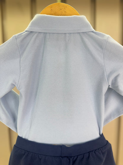 Conjunto Bebê Polo-Body Piquet Algodão ML Azul e Bermuda Moletom Algodão Profundo - Dame
