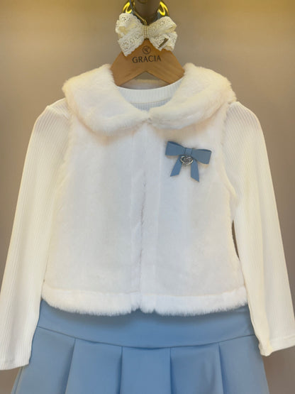 Conjunto infantil Blusa com Colete e Saia Like Leather Azul - Gabriela Aquarela