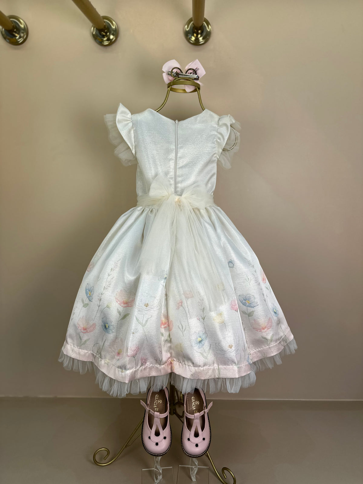Vestido Infantil Festa Jacquard  Com Tule e Pérolas - Petit Cherie