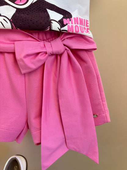 Conjunto Infantil Blusa Minnie e Shorts Laço Rosa Pop - Animê