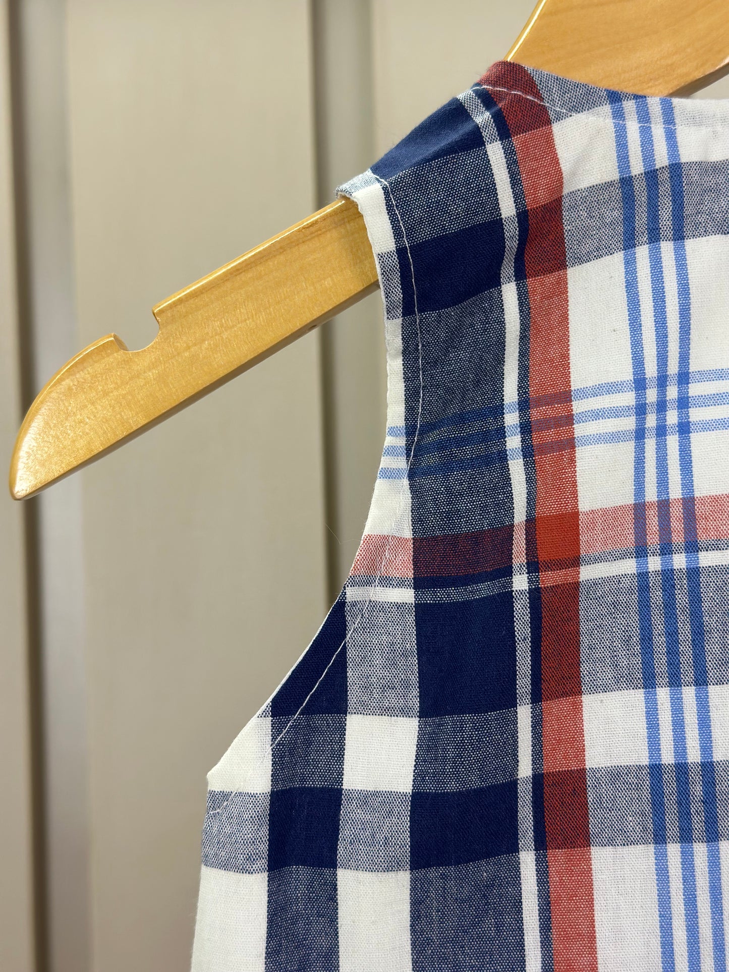 Romper Bebê Fofinho Tricoline Xadrez Fio Tinto Azul - Um Mais Um