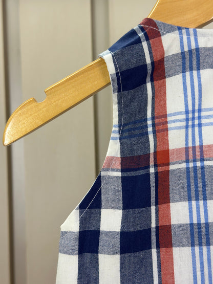Romper Bebê Fofinho Tricoline Xadrez Fio Tinto Azul - Um Mais Um