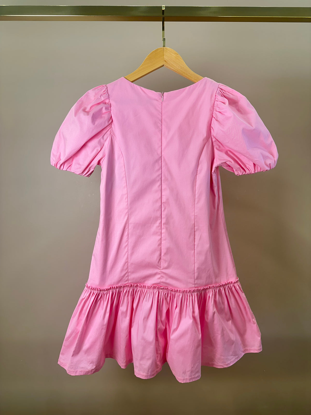 Vestido Teen Tricoline Rosa Com Mangas Bufantes - Authoria