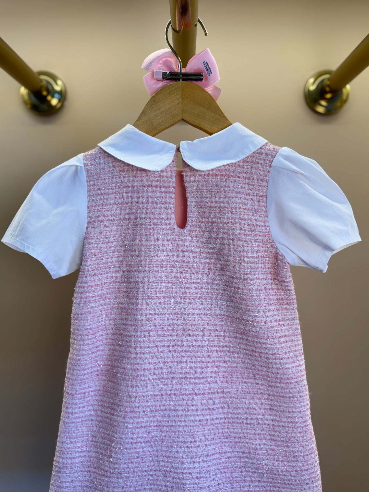 Vestido Infantil Reto Malha Tweed Algodão Gola Alfaiataria Rosa Claro - Beabá