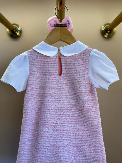 Vestido Infantil Reto Malha Tweed Algodão Gola Alfaiataria Rosa Claro - Beabá