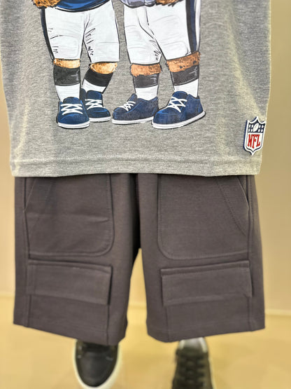 Conjunto Infantil Camiseta Algodão Teddy Philadelphia NFL Cinza e Bermuda Suedine Algodão Bolsos Grafite - Dame