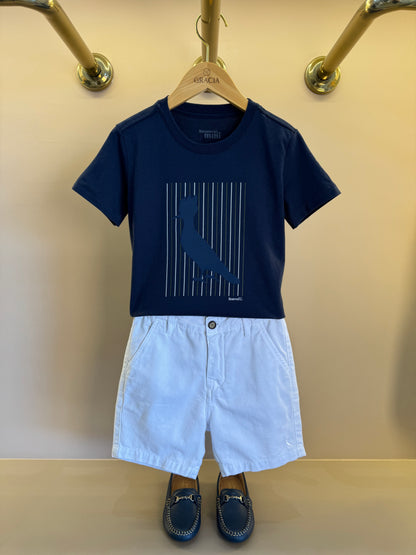 Camiseta Infantil Algodão Pica-Pau Risca Marinho - Reserva Mini