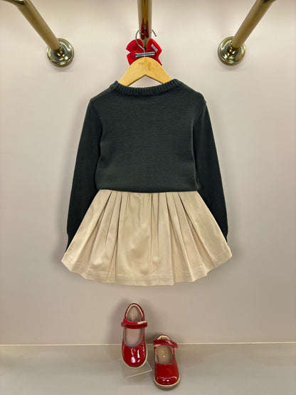 Saia-shorts Infantil Sarja Pregas Cós Tricot Bege - Um Mais Um